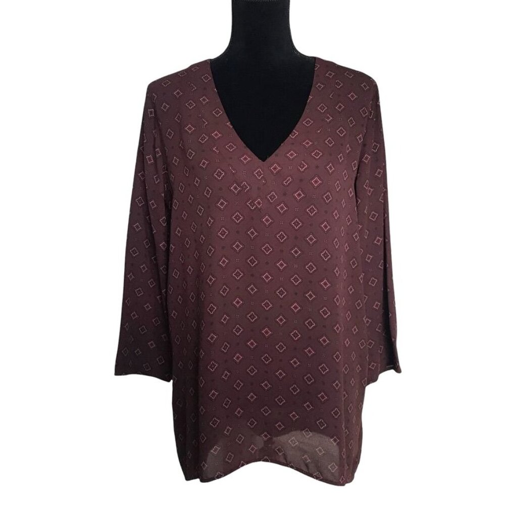 LOFT 3/4 Sleeve Diamond Pattern Tunic in Dark Purple - Size Medium